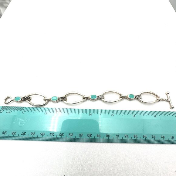 Michael Dawkins Blue Green Gemstone Sterling Silver Bracelet 8 Inch 30 Grams - Picture 3 of 3